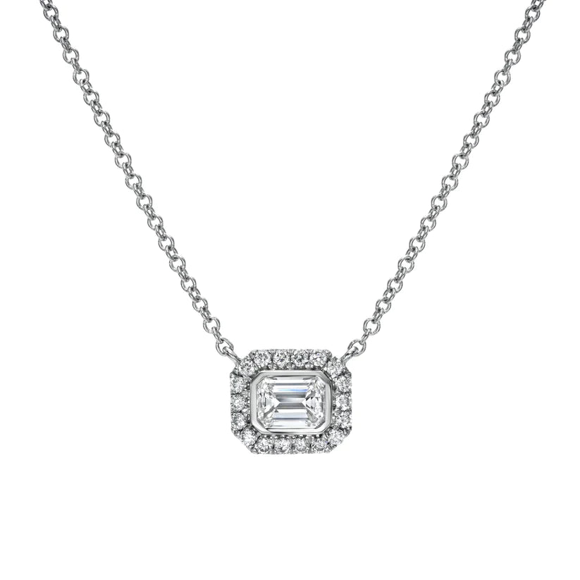 Natural Diamond Solitaire Pendant Emerald-cut 0.75 ct. tw. (H-I, SI1-SI2)  18k White Gold 4-Prong Basket - DiamondStuds.com
