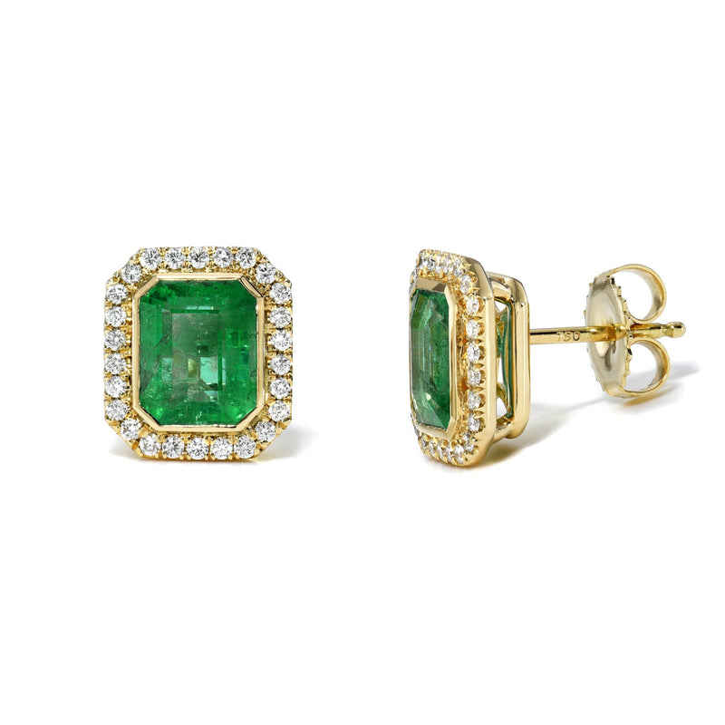 3.09cts. Halo pave sets Emerald studs